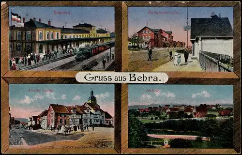 Ansichtskarte Bebra Bahnhof, Bahnhofstraße, An der Linde 1918  gel. Feldpoststempel Oberhaun