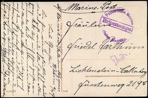 AK Wilhelmshaven  
 Intendantur. 1917  gel. Stempel Kais Marine Hafen Kapitän