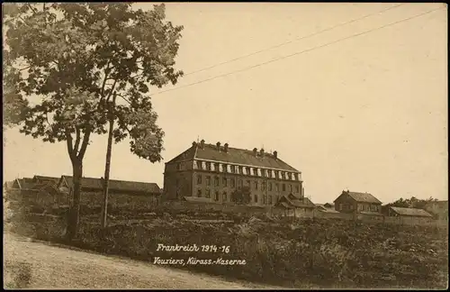 CPA  Vouziers Kürass-Kaserne 1916  gel. Feldpoststempel WK1 Straßenbau Komp