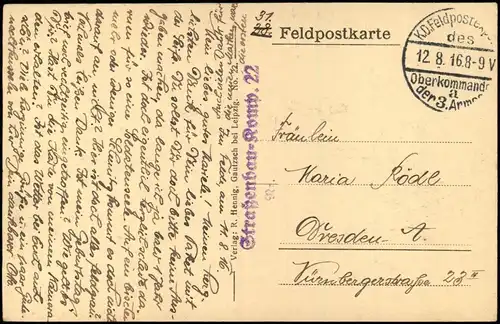 CPA  Vouziers Kürass-Kaserne 1916  gel. Feldpoststempel WK1 Straßenbau Komp