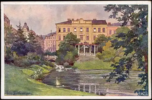 Marienbad Mariánské Lázně Stadtpark mit Teplerhaus - Künstlerkarte, Böhmen 1928