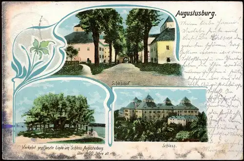 Augustusburg Erzgebirge 3 Bild: Schloß, Linde - Jugendstil-Ornament 1906