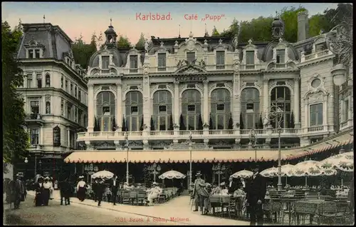 Postcard Karlsbad Karlovy Vary Café ,,Pupp" - colorierte AK 1909