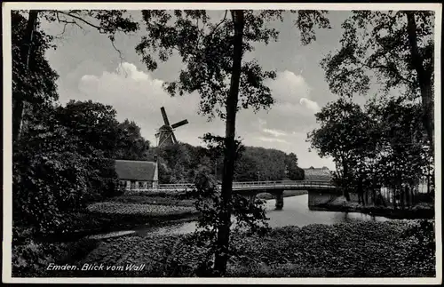Ansichtskarte Emden Wall, Anlagen und Windmühle 1939