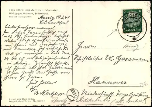 Wannow-Aussig Vaňov Ústí nad Labem  dem Schreckenstein  gegen Wannow  1941