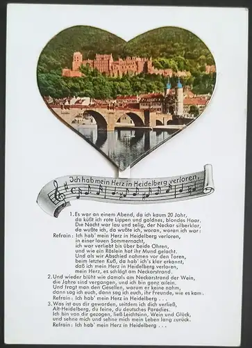 Heidelberg Ortsansicht mit Herz Lied-Text und   1960 Leporello