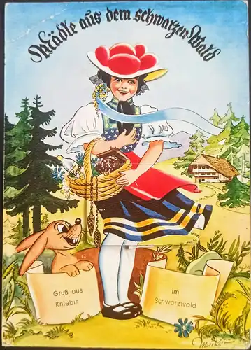 Kniebis-Freudenstadt Schwarzwald Mädle mit Leporello-Ausziehbilder 1964 Leporello