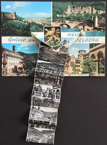 Heidelberg Mehrbildkarte  mit Leporello-Ausziehbilder 1971 Leporello