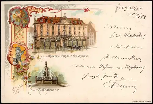 Ansichtskarte Litho AK Nürnberg Kunstgewerbl. Magazin Gg. Leykauf - MB 1904