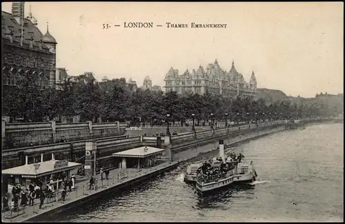 Postcard London THAMES EMBANKMENT Stadtteilansicht 1910