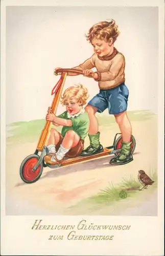 Glückwunsch Geburtstag Birthday; Kinder Motivkarte mit Roller 1940