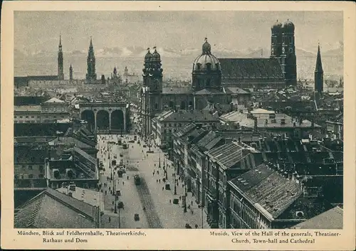 München Panorama-Ansicht Blick auf Feldherrnhalle,  Rathaus und Dom 1950