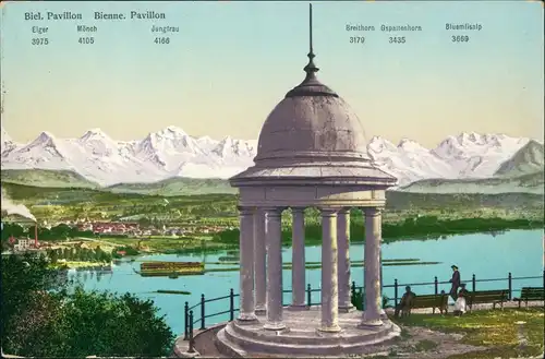 Ansichtskarte Biel Bienne Panorama-Ansichten Pavillon Bienne 1910