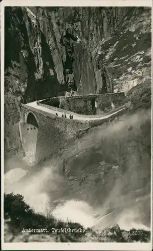 Ansichtskarte Andermatt Teufelsbrücke, Wasserfall 1930
