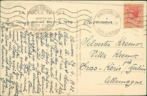 Postcard Monte-Carlo Jardin de Casino 1932