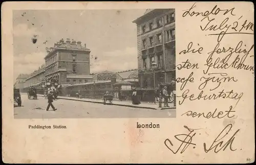 Postcard London Paddington Station, Street View 1901