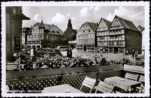 Ansichtskarte Soest Marktplatz, Autos, Außensitz Gaststätte 1957