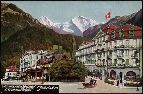 Ansichtskarte Interlaken Terminus Hotel Bahnhof & Pension Bristol 1910