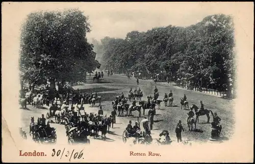 Postcard London Rotten Row, Treffen feiner Gesellschaft mit Pferden 1906