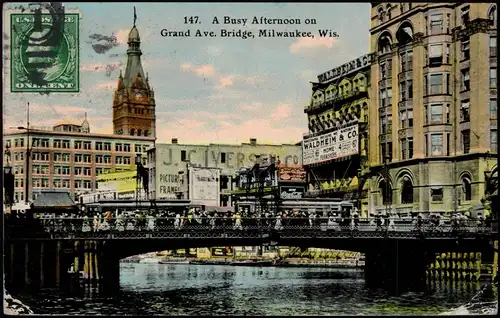 Milwaukee Busy Afternoon on Grand Ave. Bridge, Milwaukee, Wis. 1911