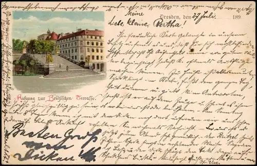 Dresden Aufgang zur Brühlsche Terrasse   1899   gel ZABELTITZ Ankunftsstempel