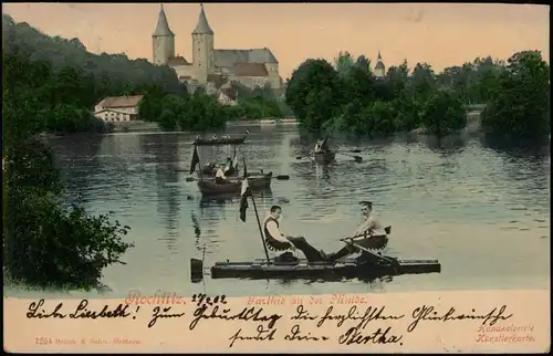 Ansichtskarte Rochlitz  Teich Ruderboote 1902  OSCHATZ (Ankunftsstempel)