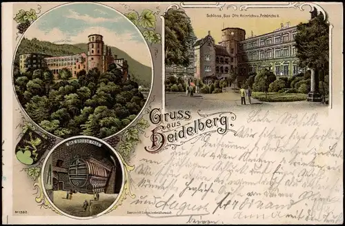 Ansichtskarte Heidelberg Heidelberger Schloss 3 Bild Litho AK Gruss aus 1899