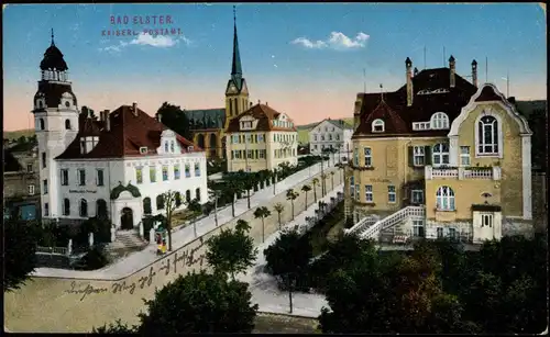 Ansichtskarte Bad Elster Kaiserliches Postamt, Straßenpartie 1917