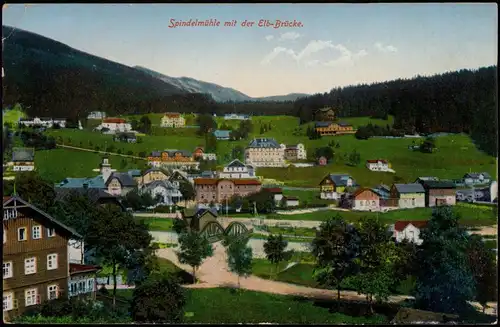 Spindlermühle Špindlerův Mlýn | Spindelmühle Stadtpartie, Elb-Brücke 1914