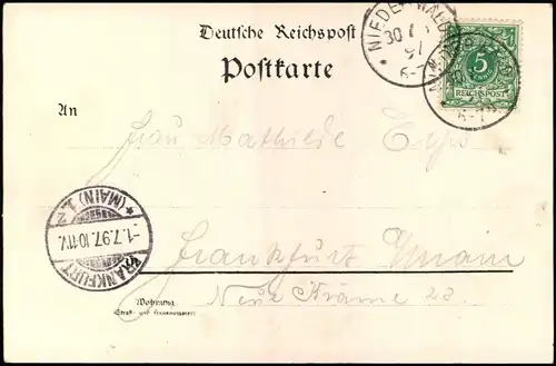 St. Goarshausen Künstler Litho - Frau Loreleyfelsen am Rhein 1897