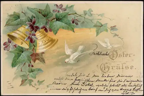 Glückwunsch Ostern / Easter Glocken weiße Taube 1899  gel Graz nach Franfurt