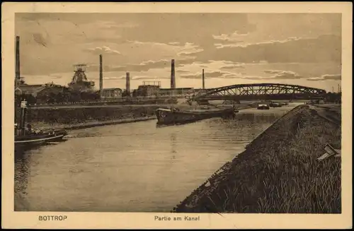 Ansichtskarte Bottrop Zeche, Industrieanlagen - Partie am Kanal Westfalen 1922