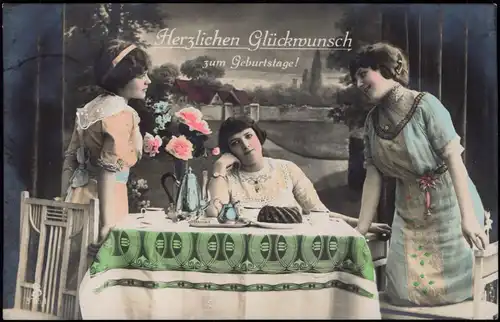 Glückwunsch Geburtstag Birthday schöne Frauen am Tisch - Fotokunst 1915
