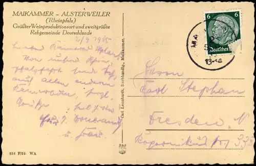 Ansichtskarte Alsterweiler-Maikammer Weinlese - Stadt, Künstlerkarte 1938