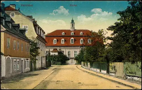 Ansichtskarte Herrnhut Kirche, Straße - Oberlausitz 1922  gel. Vorinfla 150 Pfg.