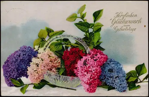 Ansichtskarte  Glückwunsch Geburtstag Birthday Flieder - Korb Fotokunst 1928