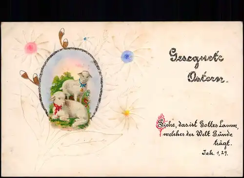 Ansichtskarte  Glückwunsch Ostern / Easter Osterlämmer Handmade 1916