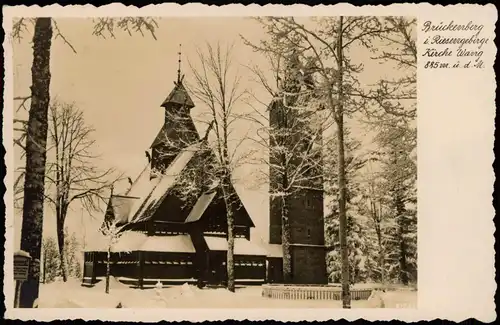 Brückenberg Krummhübel Karpacz   Stabkirche Wang im Winter, Fotokarte 1937