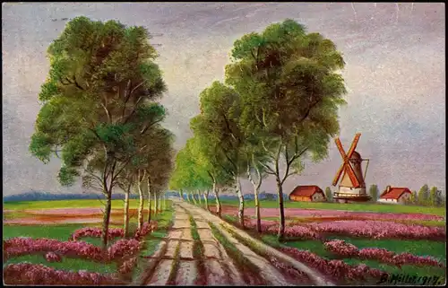 Ansichtskarte  Windmühle Windmill Birkenweg - Stimmungsbild 1924