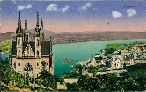 Ansichtskarte Remagen Panorama-Ansicht Rhein Kirche 1917  Feldpost gelaufen