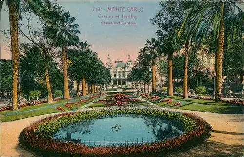 Postcard Monte-Carlo Casino and Gardens Casino et Jardins 1926