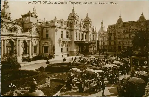 Postcard Monte-Carlo LE CASINO TERRASSE DU CAFÉ DE PARIS ET HÔTEL 1926