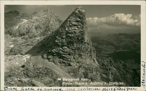 Ansichtskarte Zermatt Riemannhaus v. Aufstieg z Breithorn. 1937