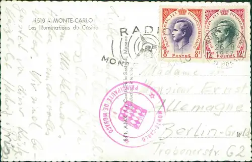 Postcard Monte-Carlo Les Illuminations du Casino 1957