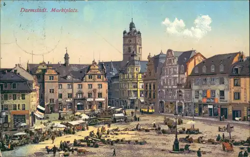 Ansichtskarte Darmstadt Marktplatz 1914