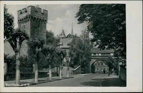 Ansichtskarte Bensheim Ortsansicht Strassen Partie mit Turm 1941