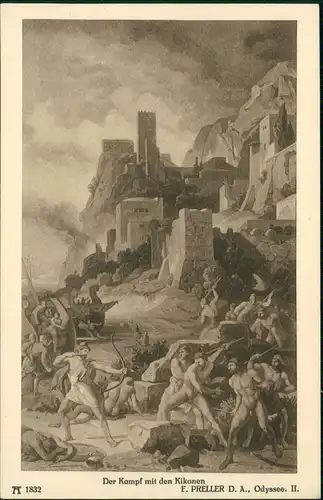 Künstlerkarte F. PRELLER D. A., Odyssee. II. Der Kampf mit den Kikonen 1920