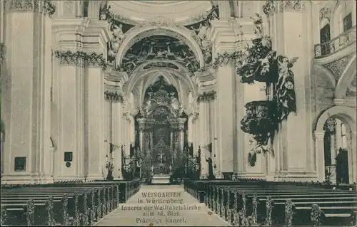 Ansichtskarte Weingarten (Baden) Kirche Innenansicht 1915  gel WK1 Feldpost