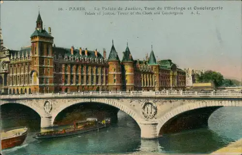 CPA Paris Palais de Justice, Tour de l'Horloge et Conciergerie 1920