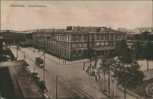 Ansichtskarte Chemnitz Hauptbahnhof Bahnhof Vorplatz 1916  (gelaufen Radebeul)